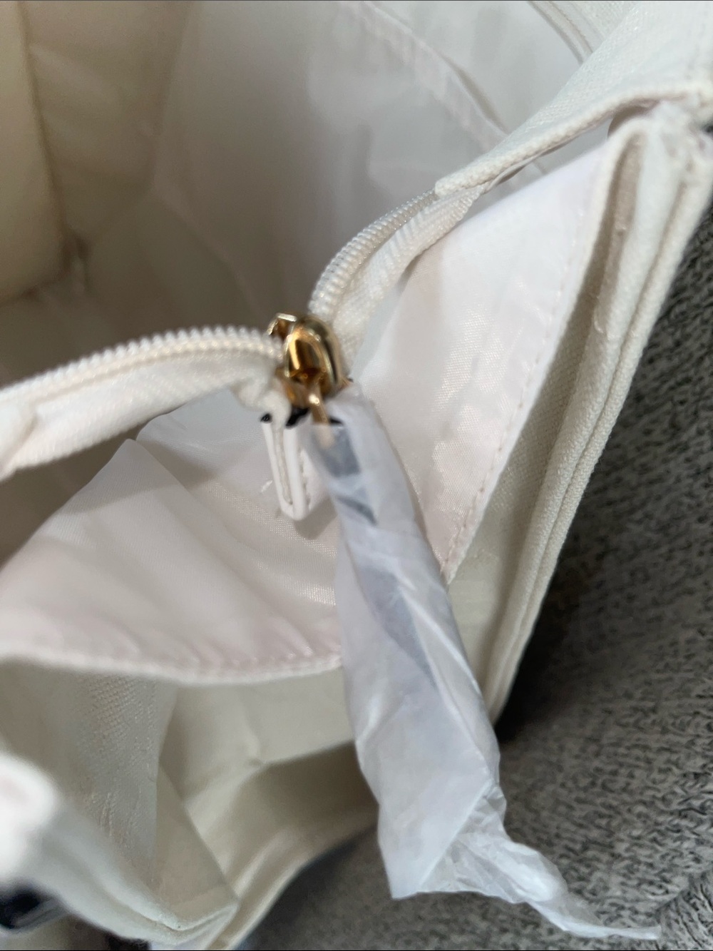 Victoria’s Secret Ivory Tote Bag with Gold Logo Pin Floral Purple Scarf - Picture 8 of 9
